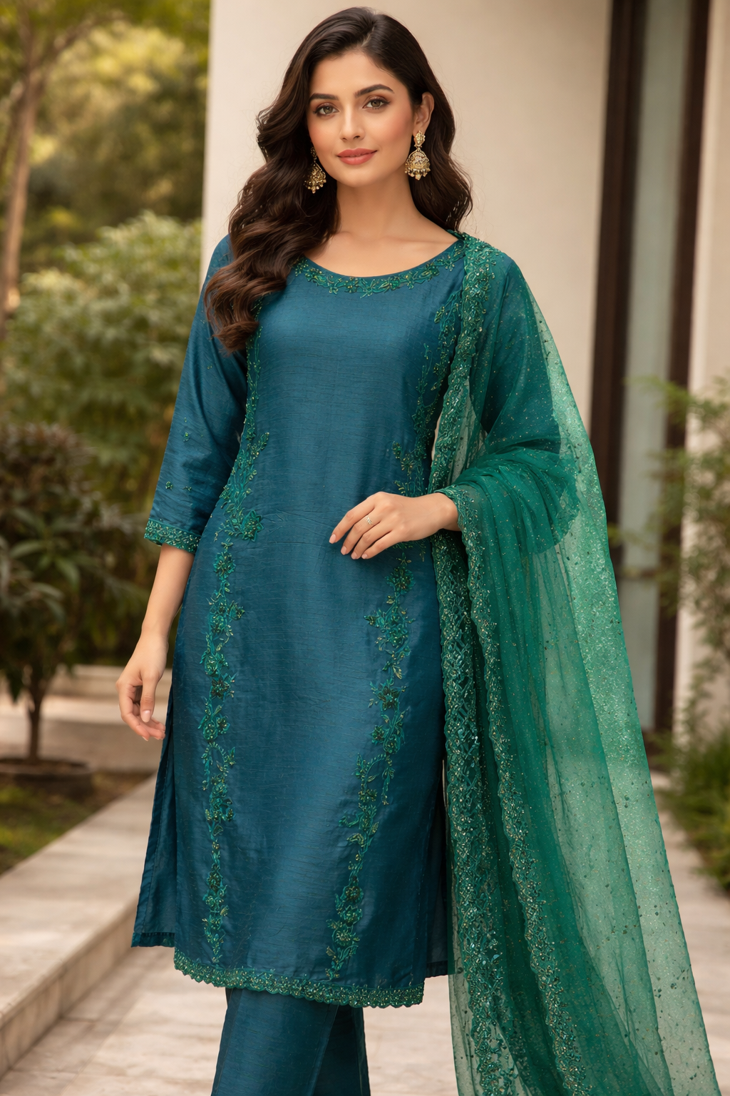 Embroidered Green Formal Wear ( Party Wear Dress )