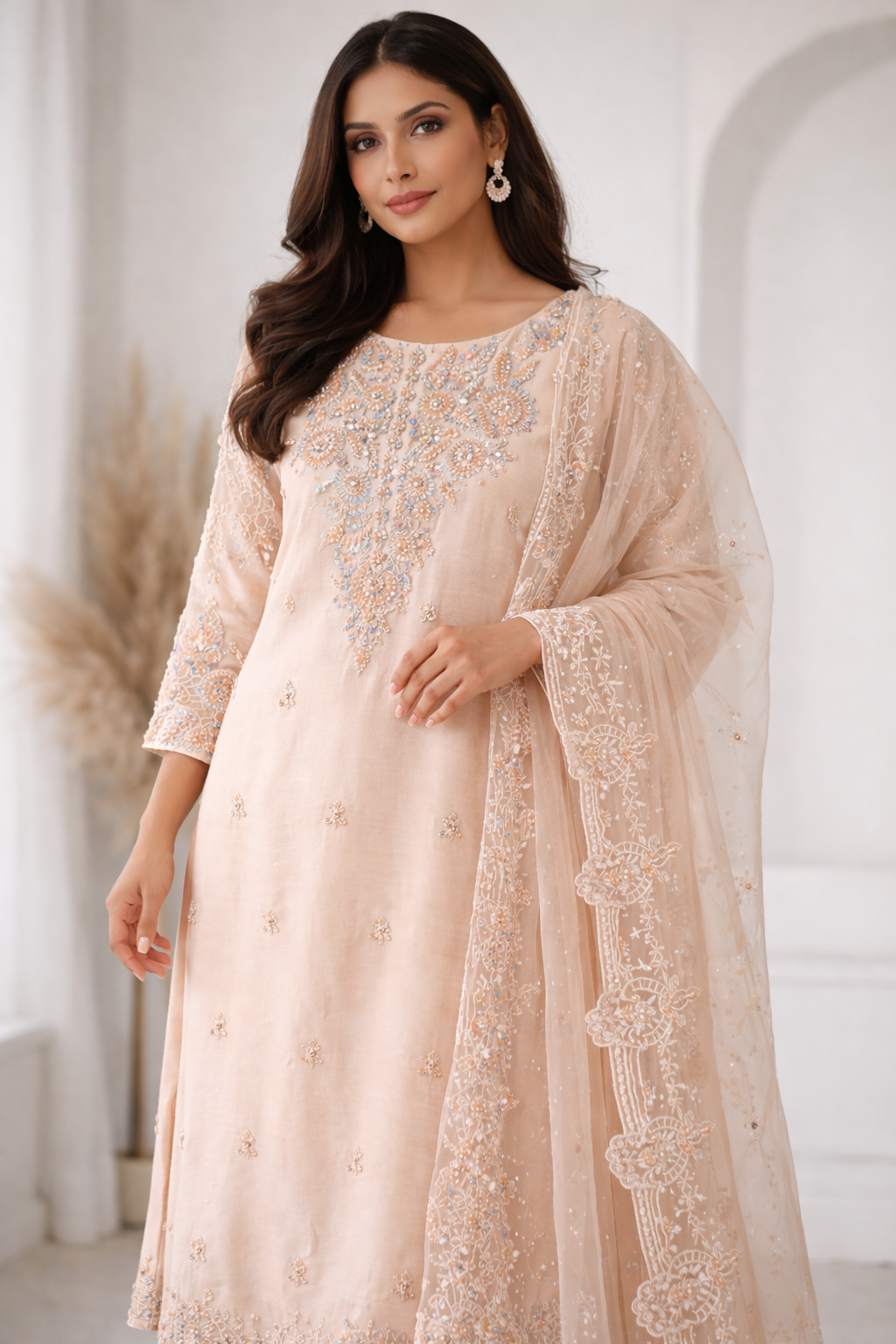 Pastel Peach Luxury Formal Shirt ( Party Wear Dress )