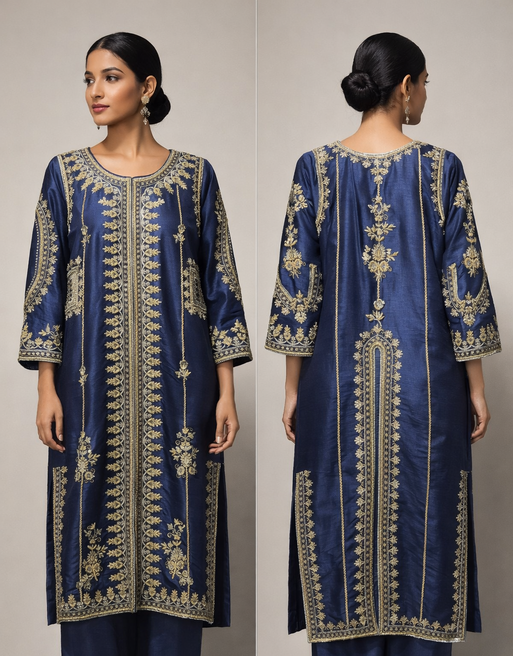 Sapphire Blue Embroidered Silk Formal