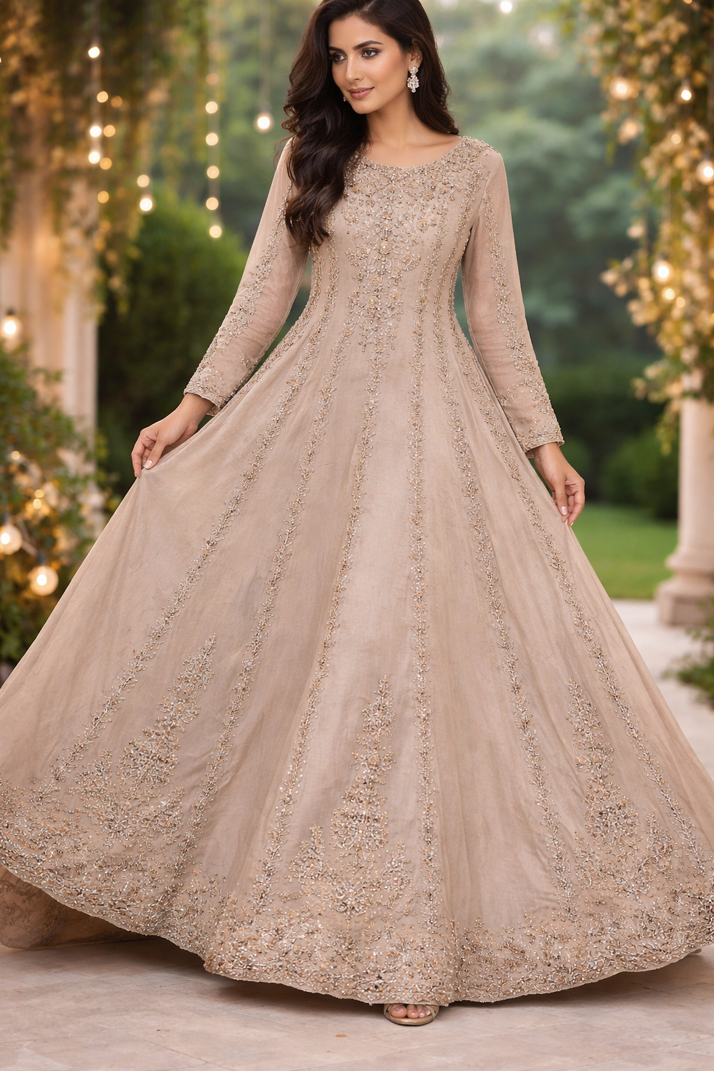 Beige Gold Hardworked Kurta