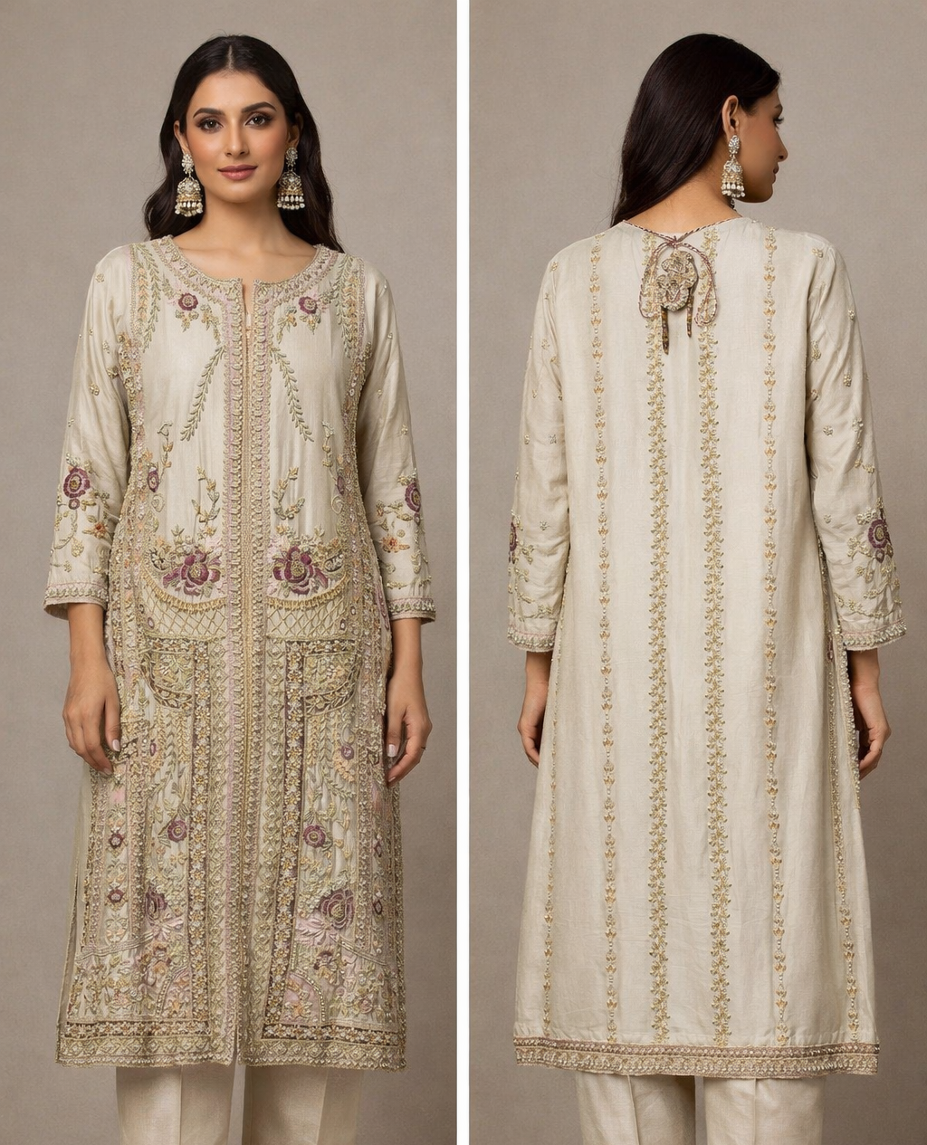 Ivory Gold Embroidered Formal ( Heavy Formal Dress )