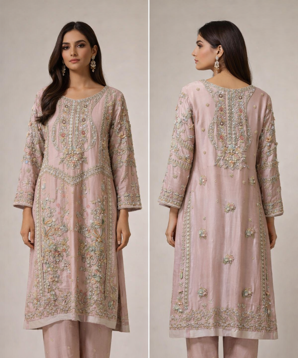 Blush Pink Heavy Embroidered Formal