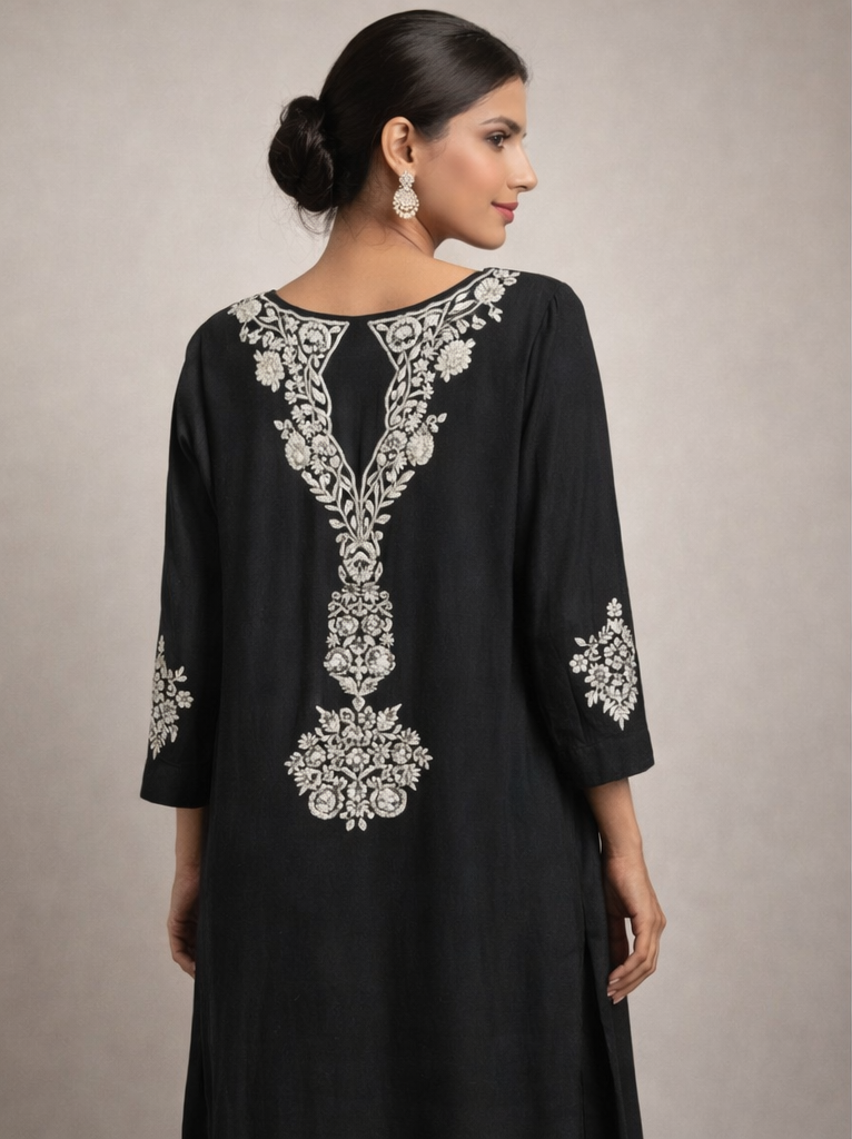 Black & Silver Embroidered Formal ( Party Wear Dress )