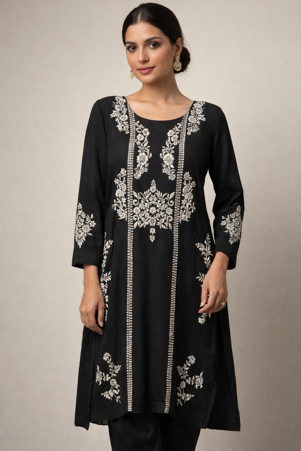 Black & Silver Embroidered Formal ( Party Wear Dress )