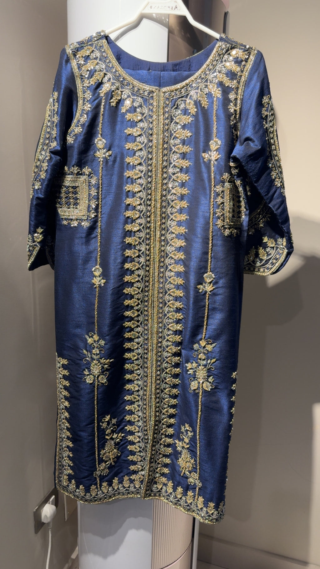 Sapphire Blue Embroidered Silk Formal