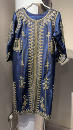 Sapphire Blue Embroidered Silk Formal