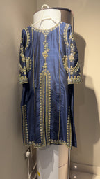 Sapphire Blue Embroidered Silk Formal