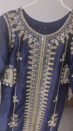 Sapphire Blue Embroidered Silk Formal